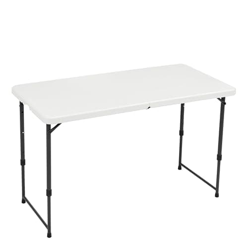 Amazon Basics 4 Foot Rectangular Folding Dining Table, 4 Adjustable Height Settings with Carrying Handle, Indoor & Outdoor, White, 47.8 x 23.9 x 33.9 in