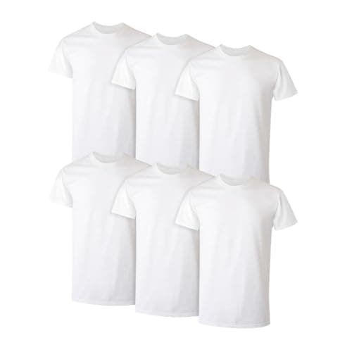 Hanes Mens Cotton, Moisture-wicking Crew Tee Undershirts, Multi-packs, White - 6 Pack, Large US