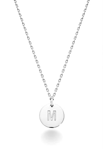 Miabella 925 Sterling Silver or 18K Yellow Gold Over Silver Round Initial Pendant Necklace for Women 18 to 20 Inch Chain, Dainty Letter Necklace Made in Italy (M, sterling silver)