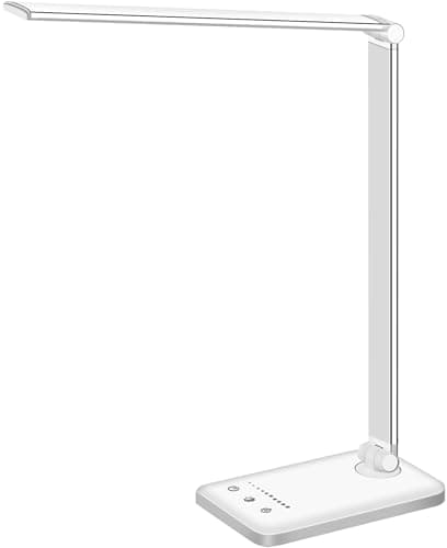 White crown LED Desk Lamp Dimmable Table Lamp Reading Lamp with USB Charging Port, 5 Lighting Modes, Sensitive Control, 30/60 Minutes Timer (White)