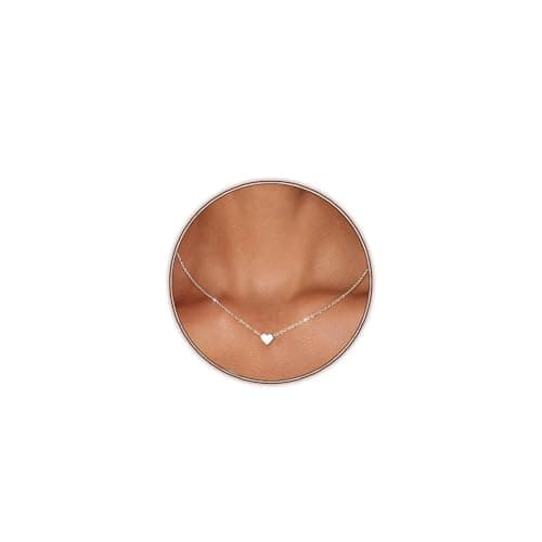 Airmb Silver Necklace for Women Tiny Heart Pendant Sterling Silver Dainty Cute Love Necklaces Simple Heart Choker Chain Minimalist Trendy Jewelry for Women