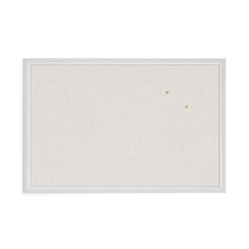 U Brands Farmhouse Linen Bulletin Board, 30"x20", White Wood Style Frame, Includes Push Pins