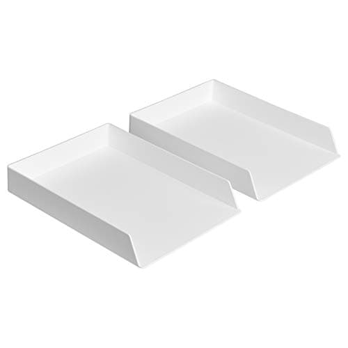 Amazon Basics Rectangular Plastic Desk Organizer, letter size Tray, 2-Pack, 13 x 9.7 x 2.2 inches, White
