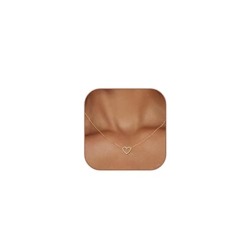 HERIER Heart Necklace for women 14k Gold Plated Cute Necklaces Trendy Open Heart Choker Necklace Dainty Gold Necklace Simple Gold Jewelry for Women