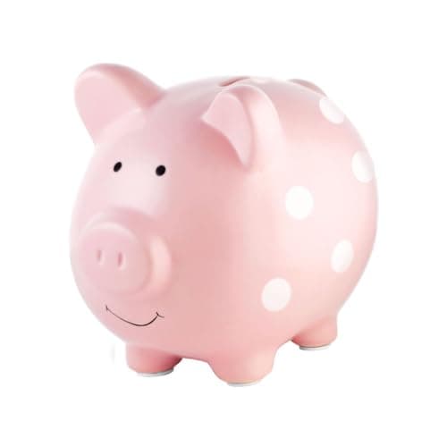 Pearhead Large Ceramic Piggy Bank, Pink Polka Dots, Ideal for Boys and Girls, Kids Money and Coin Bank, Perfect Baby Girl Nursery Décor, Gift and Newborn Keepsake
