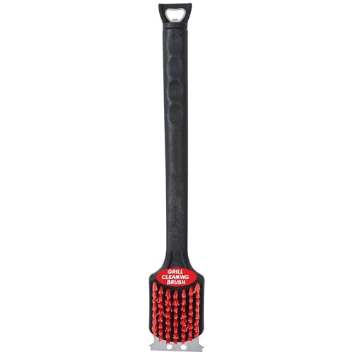 Kingsford Grill Cleaning Brush and Scraper with Nylon Bristles, Bottle Opener, and Rubber Handle - Heavy Duty BBQ Grill Scrubber for Outdoor Grill Cleaner, Barbecue Brush, 17 Inch