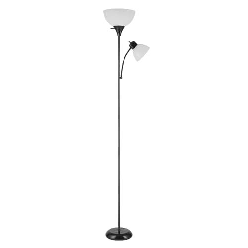 GLOBE Electric 67135 72" Torchiere Floor Lamp and Adjustable Reading Light, Matte Black, Frosted Shade, Dual Rotary Switch, 3-Step Dimming, Modern Lighting for Living Room or Office