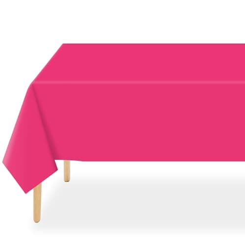 QIKSION Plastic Table Cloth Disposable 2 Pack, 54 x 108 Inch Tablecloths for Rectangle Tables, Hot Pink Plastic Table Cover