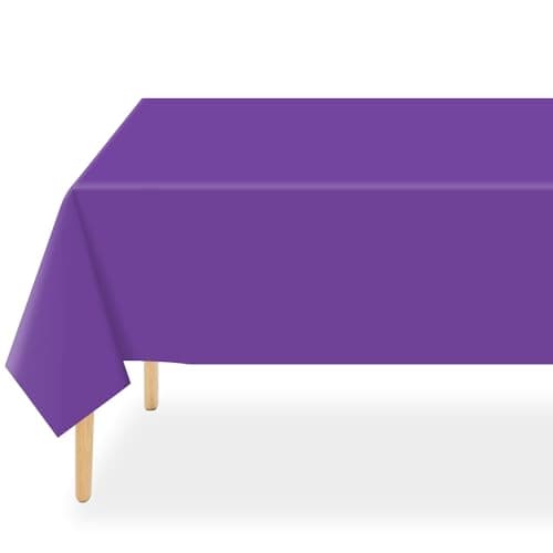 QIKSION Plastic Table Cloth Disposable 2 Pack, 54 x 108 Inch Tablecloths for Rectangle Tables, Purple Plastic Table Cover