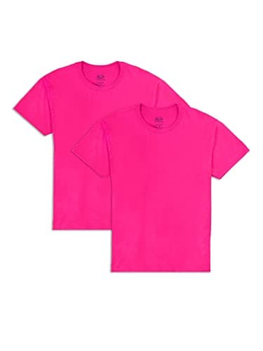 Fruit of the Loom Men's Eversoft Cotton T-Shirts (S-4XL), Crew-2 Pack-Cyber Pink, X-Large