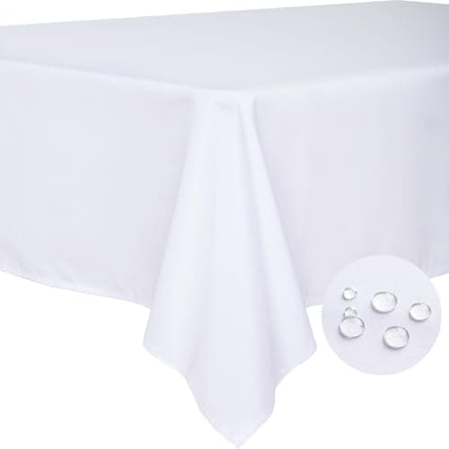 BYDOLL Table Cloth White 60x84 Inch Tablecloth for 6 Foot Rectangle Tables Outdoor Washable Wrinkle Free and Spillproof Polyester Tablecloth for Festival Camping Picnic Party Cover