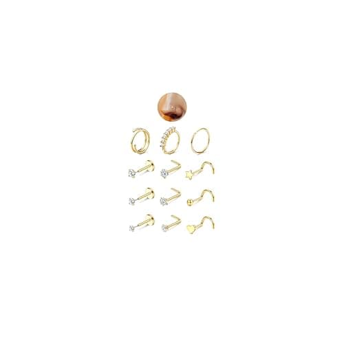 JeryWe Nose Rings for Women - 14K Gold Filled Hypoallergenic Surgical Steel Nose Ring Hoops CZ Lip Ring Screw L Shaped Studs Threadless Flat Back Stud Nose Piercings Jewelry for Women Men CZ