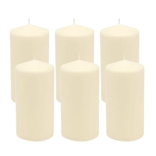 Stonebriar 6 Pack Tall 3 x 6 Inch 65 Hour Long Burning Unscented Ivory Wax Pillar Candles