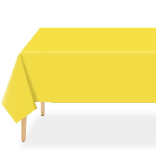 QIKSION Plastic Table Cloth Disposable 2 Pack, 54 x 108 Inch Tablecloths for Rectangle Tables, Yellow Plastic Table Cover