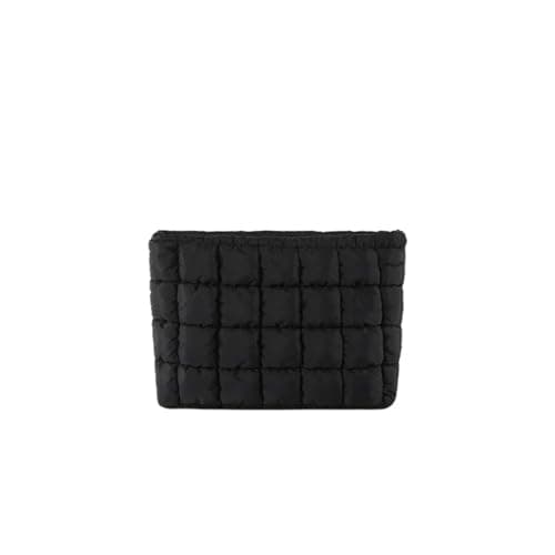 HFLZBRO Puffy Quilted Makeup Bag for Women, Cosmetic Bag, Travel Toiletry Organizer Pouch Clutch (black)