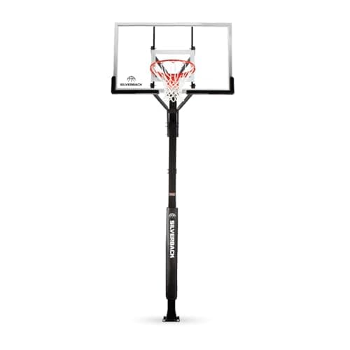 Silverback 60" Height Adjustable In-Ground Basketball Hoop with Tempered Glass Backboard, Pro-Style Breakaway Rim, Pole and Backboard Pad