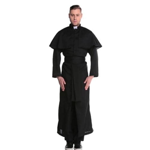 YTWS Priest Costume For Adult Men Halloweeen Exorcist Costume Wizard Outfit Accessories