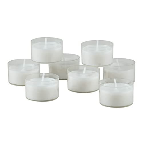 Stonebriar 48 Count White Unscented Smokeless Long Burning Clear Cup Tea Light Candles with 6 to 7 Hour Burn Time