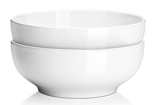 DOWAN Serving Bowls, Large Salad Bowls, 9.5" White Ceramic Fruit Bowls for Entertaining, Side Dishes, Pho, Pasta, Dinner Parties, Kitchen Decor, Microwave & Dishwasher Safe, Easy Clean