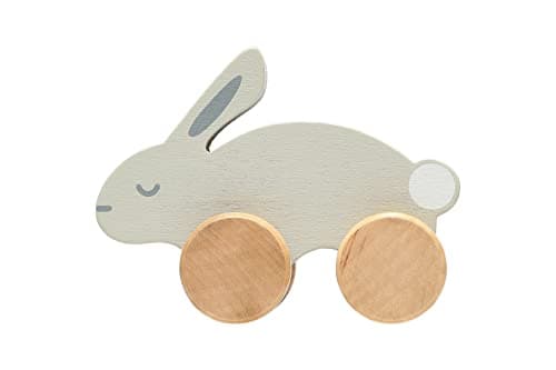 Pearhead Montessori Wooden Bunny Push-Pull Toy for Toddlers – Baby, Stocking Stuffers for Toddlers, Gray Rolling Rabbit Encourages Motor Skills & Imaginative Play