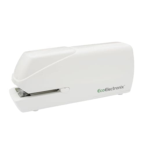 EcoElectronix Portable Automatic Electric Stapler - 30 Sheet Capacity, Quiet Operation, Jam-Free and Easy Reload - AC Adapter/Battery Powered, (White)