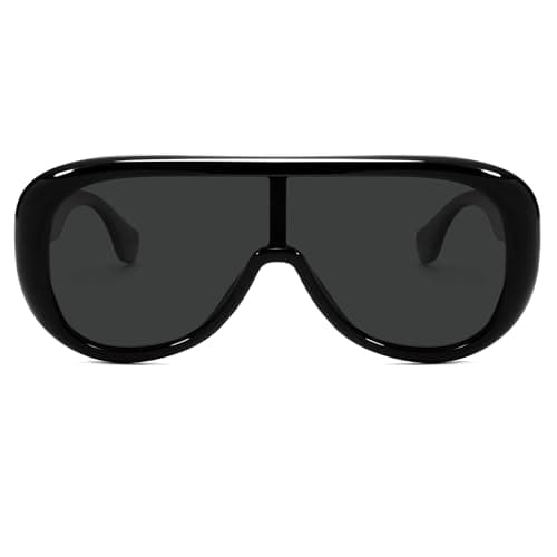 VANLINKER Oversized Flat Top Square Sunglasses Womens Men Trendy One-Piece Polarized Lens Retro Futuristic Mask Shades VL9888, Black Frame Grey Lens