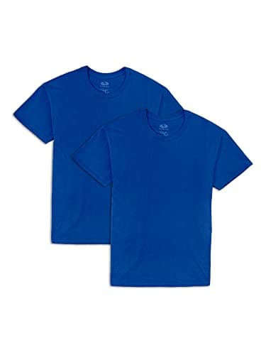 Fruit Of The Loom Mens Eversoft Cotton Shirts, Breathable & Moisture Wicking With Odor Control, Sizes S-4x, Crew - 2 Pack - Blue, X-Large US