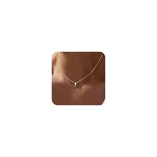 Poxtex Silver Cross Necklaces for Women Girls Dainty Small Choker Necklace Delicate Minimalist Sterling Silver Cross Pendant Necklace for Women, Simple Tiny Cross Jewelry Gift for Mom Daughter