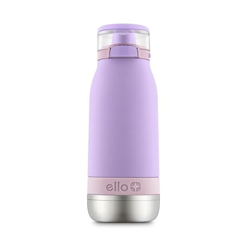 Ello Emma 14oz Vacuum Insulated Stainless Steel Kids Water Bottle with Straw and Built-in Carrying Handle and Leak-Proof Locking Lid for School Backpack, Lunchbox and Outdoor Sports, Lilac