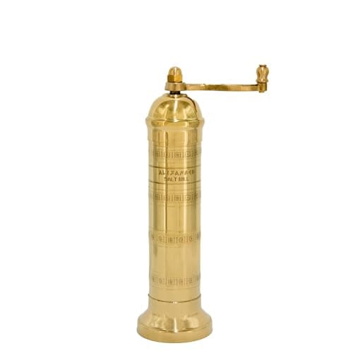 Alexander Home The Original Greek Salt Mill 8 Inch Tall | European Salt Mill Grinder with Crank Handle | Manual Salt Grinder | Salt Refillable - Brass