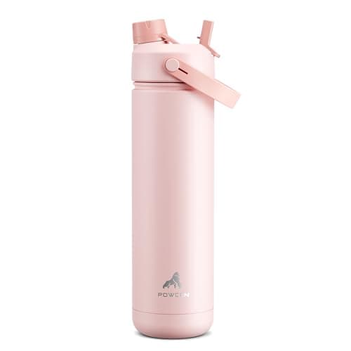 POWCAN 26 oz Insulated Water Bottle with 2-in-1 Straw and Spout Lid, Keep Cold 24H, Leak-Proof, Fits in Car Cup Holder, Stainless Steel Water Bottle for Sports, Travel, and School (Cotton Candy)