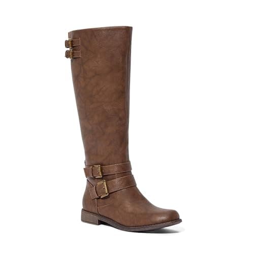 JustFab Womens Knee High Faux Leather Brown Riding Boots - Hally, 10