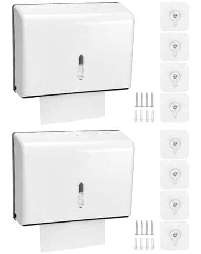 QWORK Paper Towel Dispenser Wall Mount, 2 Pack Multifold Hand Towel Dispenser, Tri-fold Commercial Hand Towel Dispenser for Bathroom, Kitchen, Office, White