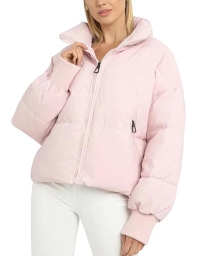 Gihuo Women’s Winter Cropped Puffer Jacket Coat Short Warm Quilted Jacket(Pink-S)
