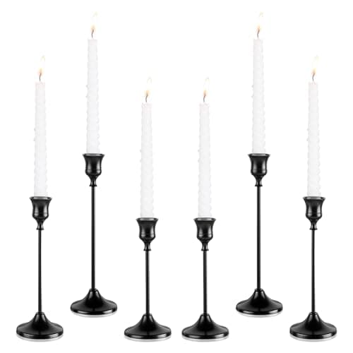 Tunyet Candlestick Holders, 6PCS Metal Taper Candle Holder, Black Candle Holders for Candlesticks, Candle Holder for Wedding Fireplace Mantel Housewarming Gift