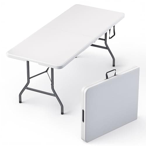 6 Feet Foldable Table with Built in Handle & Steel Legs | Heavy Duty Portable | Perfect for Party, Dining, Wedding, Events, Picnic Indoor, Outdoor, Camping, Utility, Temporary