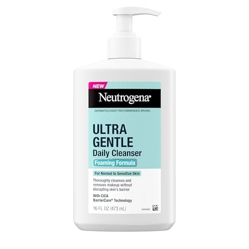 Neutrogena Ultra Gentle Foaming Facial Cleanser, Fragrance Free Hydrating Face Wash for Sensitive Skin, Daily Non Over Drying Makeup Remover, Hypoallergenic, Soap & Dye Free, Non-Comedogenic, 16 Fl Oz