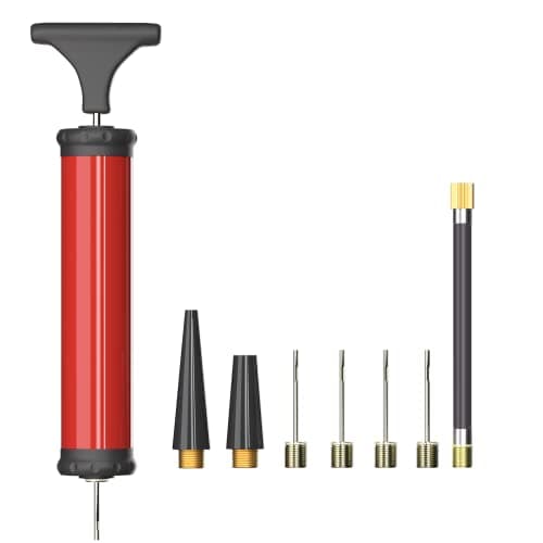 HDNNC Portable Ball Pump, Air Pump, Hand Pump Inflator Kit with 4 Needles 2 Nozzle 1 Extension Hose for Basketball Football Volleyball Soccer - Red