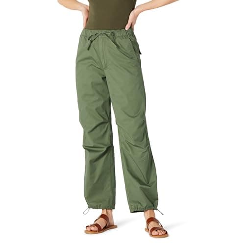 Amazon Essentials Women's Mid-Rise Relaxed-Fit Full-Length Parachute Pant, Dark Olive, Medium