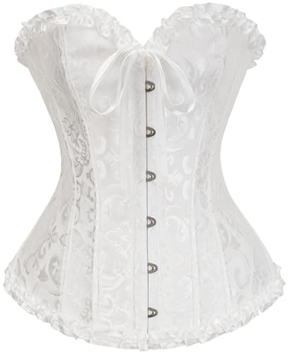 Vrapo White Corset Top for Women | Overbust Lace Up Waist Cincher Shapewear Lingerie - Size S