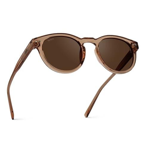 Round Polarized Sunglasses for Women - Retro Classic UV400 Protection for Driving & Everyday Wear (Light Crystal Brown/Brown Lens)