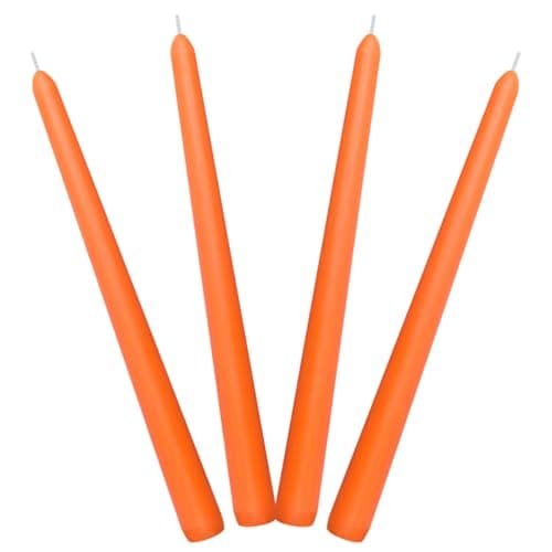 Set of 4 Orange Taper Candles, Unscented Dripless 10 Inch Tall Candlesticks for Christmas Dinner Wedding Party Home Decor - 8 Hour Burn