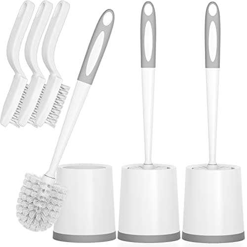 Holaloha Toilet Brush, 3 Pack Toilet Brushes for Bathroom with Holder, Bathroom Accessories Toilet Bowl Brush with 3 Clean Brush, Toilet Scrub Brush, Toilet Brush Set for Deep Cleaning, White