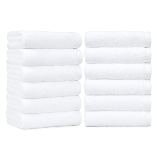Amazon Basics Soft and Thick Cotton Hand Towels, 16 x 26 in, White, 12-Pack