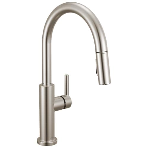 Delta Nicoli Brushed Nickel Kitchen Faucet with Pull Down Sprayer, Modern Single Hole Kitchen Sink Faucet, Single Handle, Stainless Steel 19867LF-SS