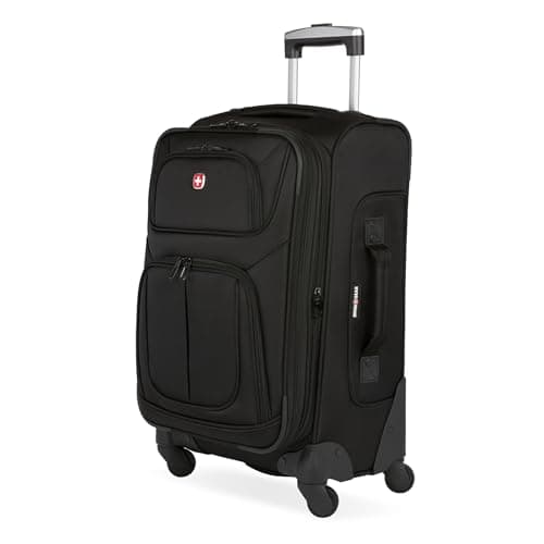 SwissGear Sion Softside Expandable Luggage – Carry-On Suitcase with 360 Degree Wheels & Retractable Handle – 21 Inch, Perfect for 1-3 Night Trips – Black