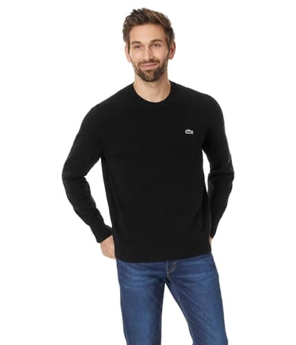 Lacoste Men's Carded Wool Crew Neck Sweater, Black, X-Large