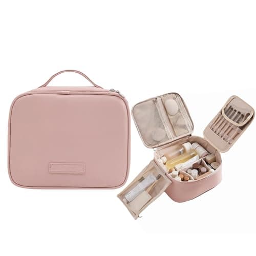 Windyupon Travel Toiletry Bag & Makeup Bag for Women, PU Leather Cosmetic Case with Compartments, Waterproof Large Organizer for Travel Essentials
