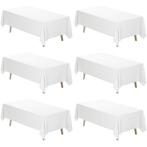 Fixwal 6 Pack White Table Cloth for Rectangle Table, 70 x 120 Inch Polyester Fabric Tablecloths Rectangular, Table Covers 6-8ft for Party, Banquet, Dining, Wedding, Graduation