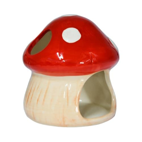 Mairuker Ceramic Fish Tank Decor, Mushroom House Aquarium Decorations, Cute Betta Bed Tank Ornament, Shrimp Toad House for Goldfish, Cichlid, Betta Sucker Fish Hideout Cave - Red